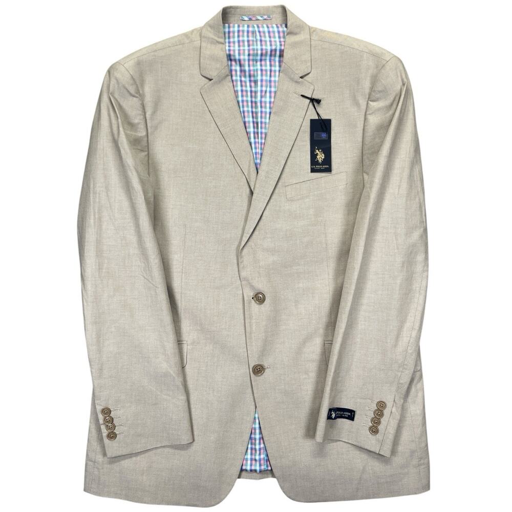 U.S. Polo Assn Blazer Men’s 46L Tan Chambray Cotton Casual Jacket NWT